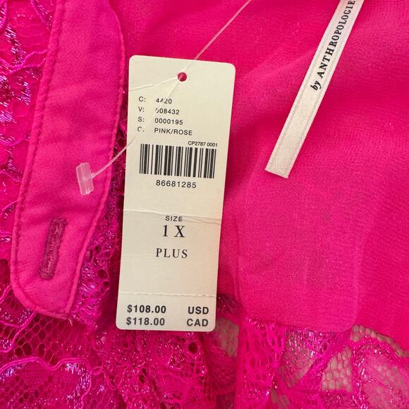 Anthropologie Pink Metallic Lace Button Down Shirt 1X NWT - Picture 7 of 15